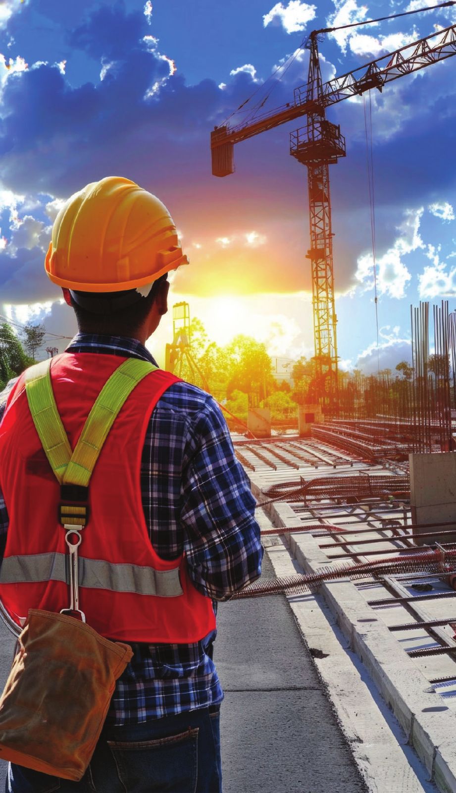 Site supervisor in hard hat and safety vest