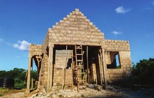 Pump house walls under construction